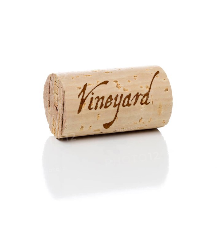 Vineyard branded wine cork isolated on a white background