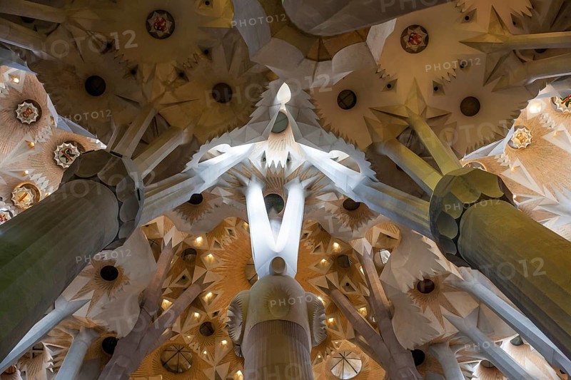 Interior of the Sagrada Familia or Basilica i Temple Expiatori de la Sagrada Familia