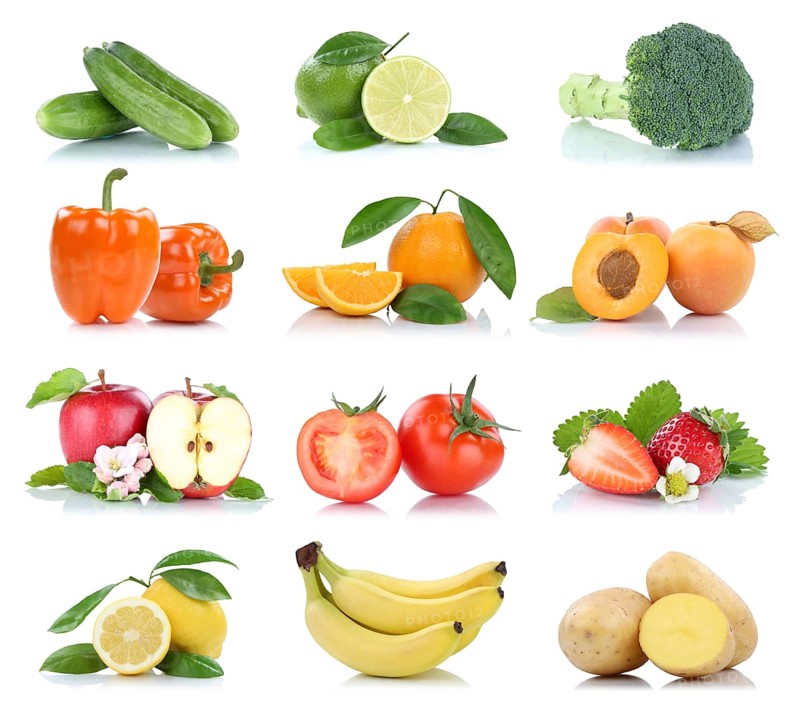 Fruits fruits and vegetables apple tomatoes orange lemon colors collection cropped isolated against a white background