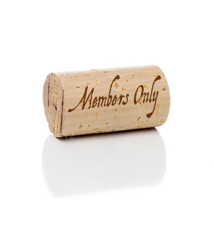 Members only branded wine cork isolated on a white background