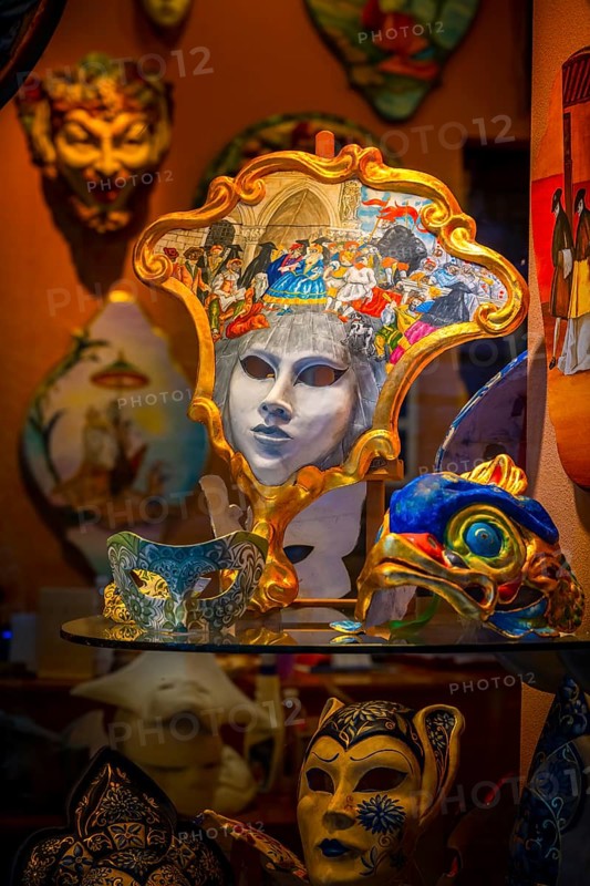 Venetian carnival masks in a shop window