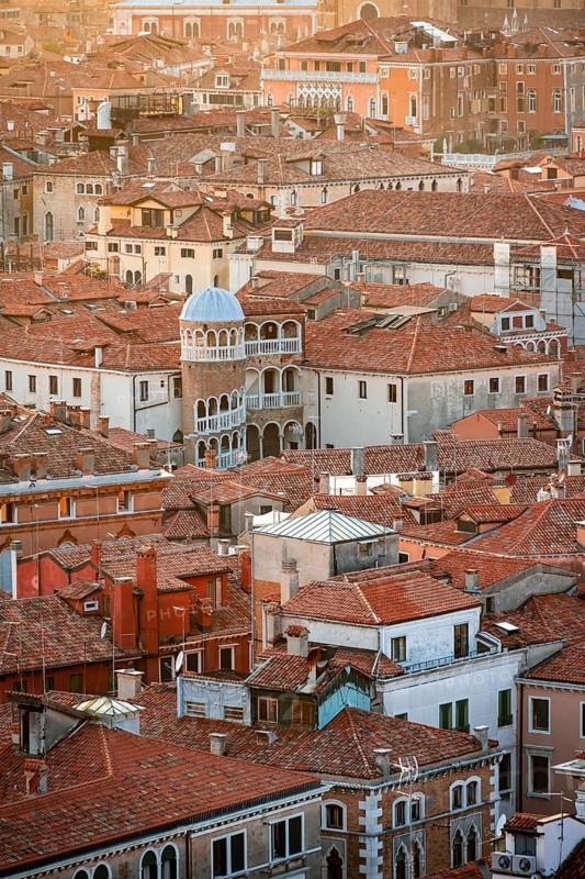 View from the Campanile di San Marco on Palazzo Contarini del Bovolo and houses of Venice