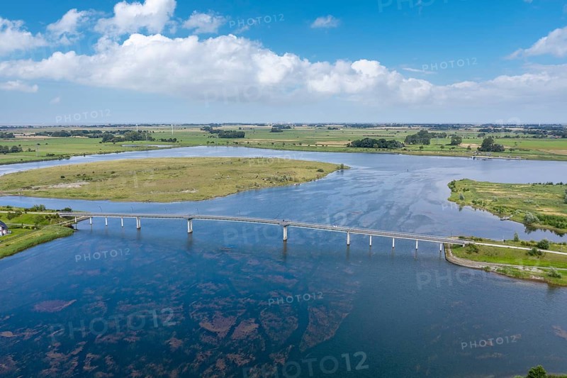 Aerial view with footbridge over the lake Wangermeer