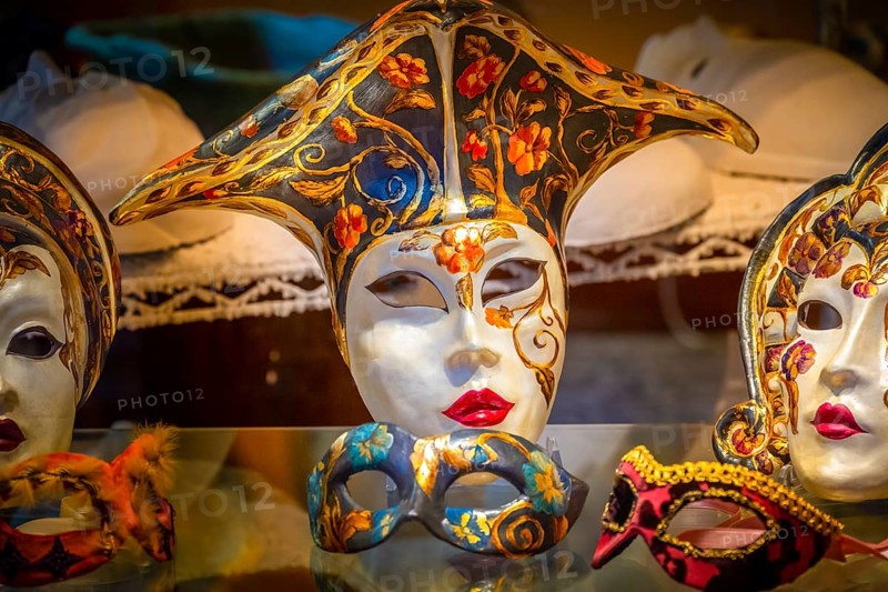 Venetian carnival masks in a shop window
