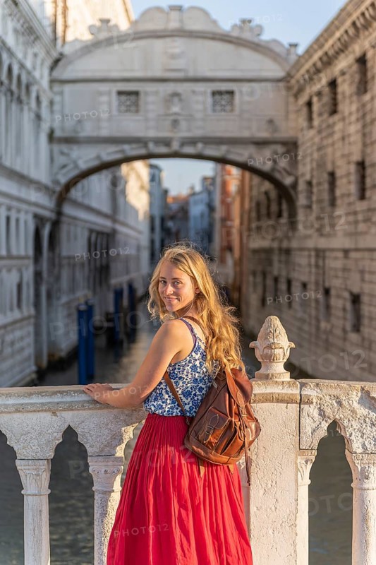 Young woman with red skirt