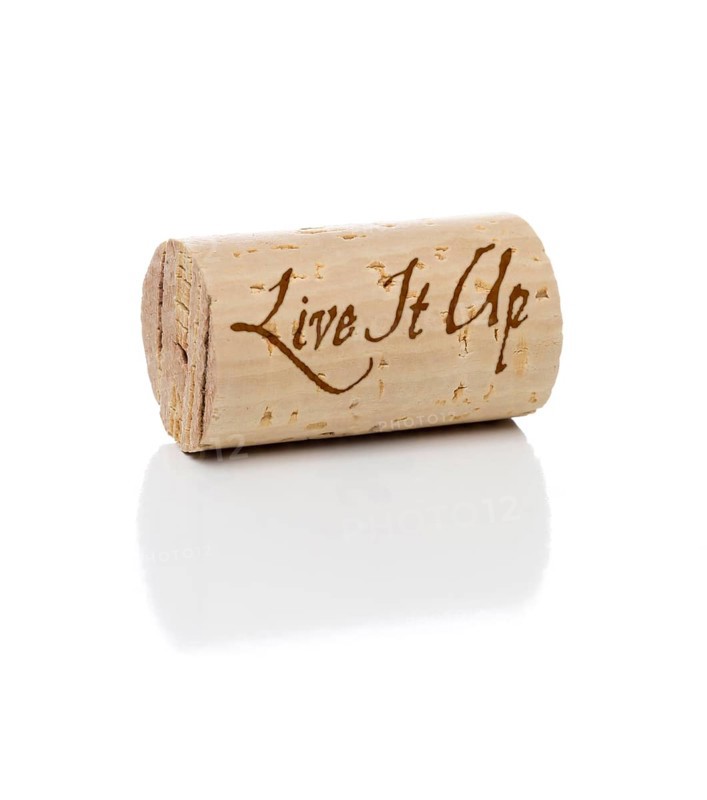 Live it up branded wine cork isolated on a white background