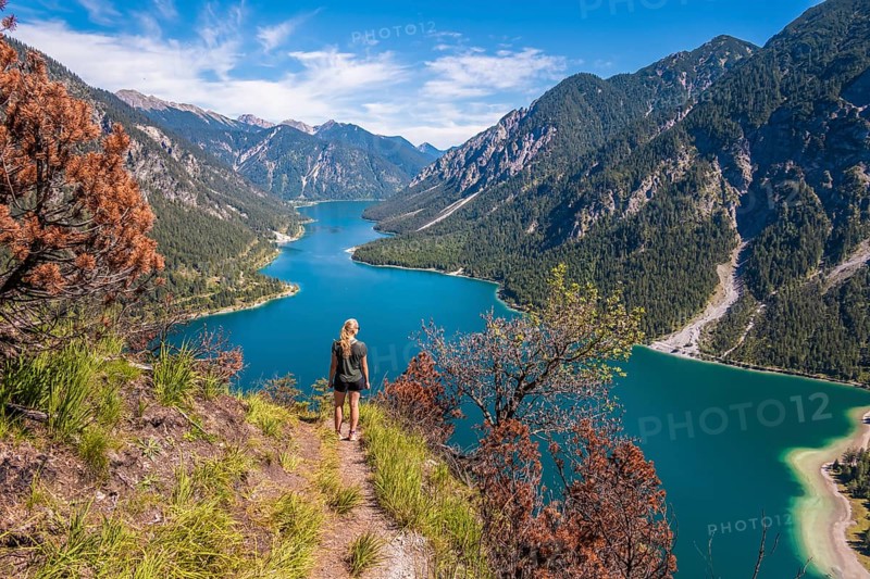 Hiker walking at Plansee