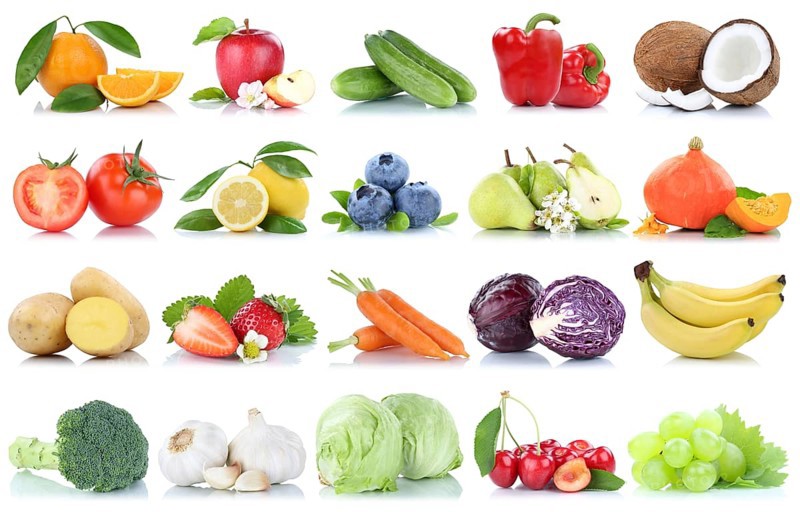 Fruit and Vegetable Fruits Apple Orange Lemon Berries Salad cropped on a white background