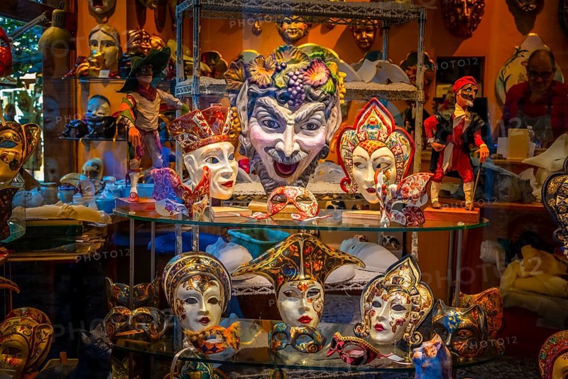 Venetian carnival masks in a shop window