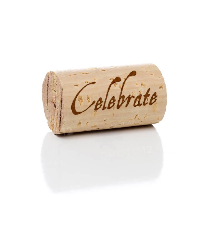 Celebrate branded wine cork isolated on a white background