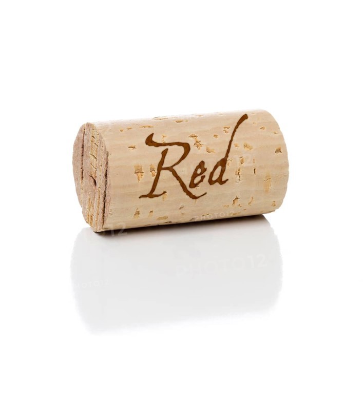 Red branded wine cork isolated on a white background