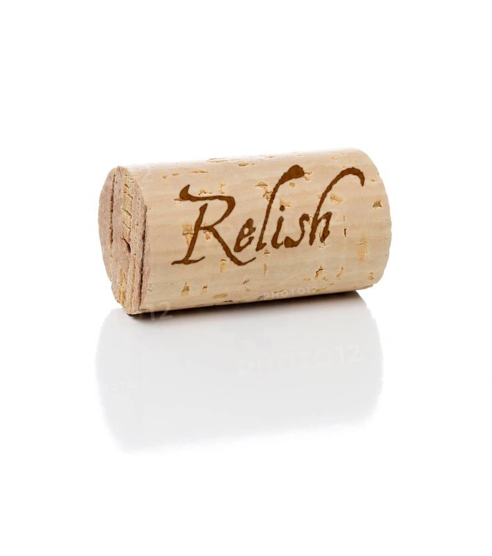 Relish branded wine cork isolated on a white background