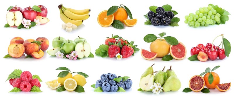 Fruit fruit collage fresh apple orange cherries oranges strawberry apples grapes cropped on a white background