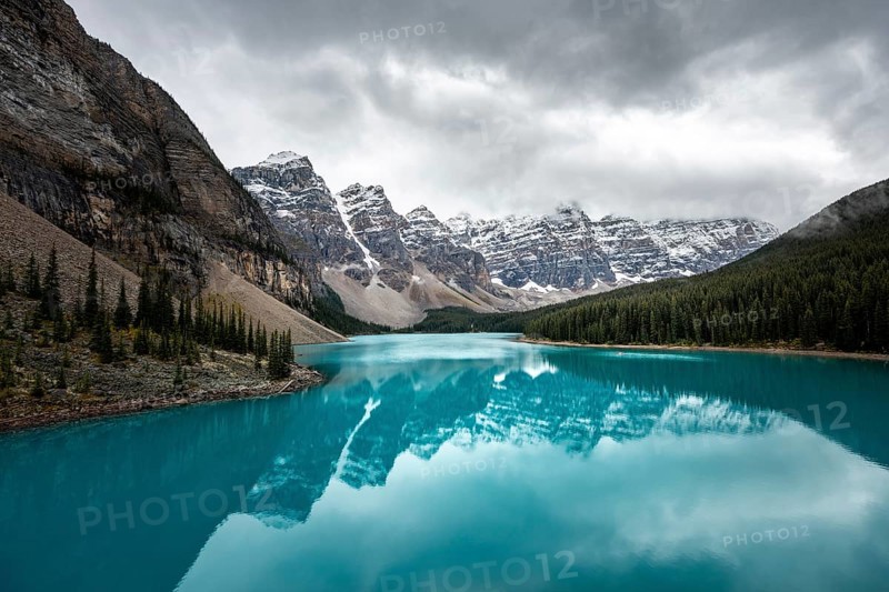 Clouds hanging between mountain peaks
