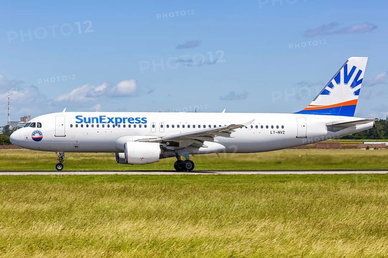 A Lufthansa Airbus A320 aircraft with registration LY-NVZ at Stuttgart Airport
