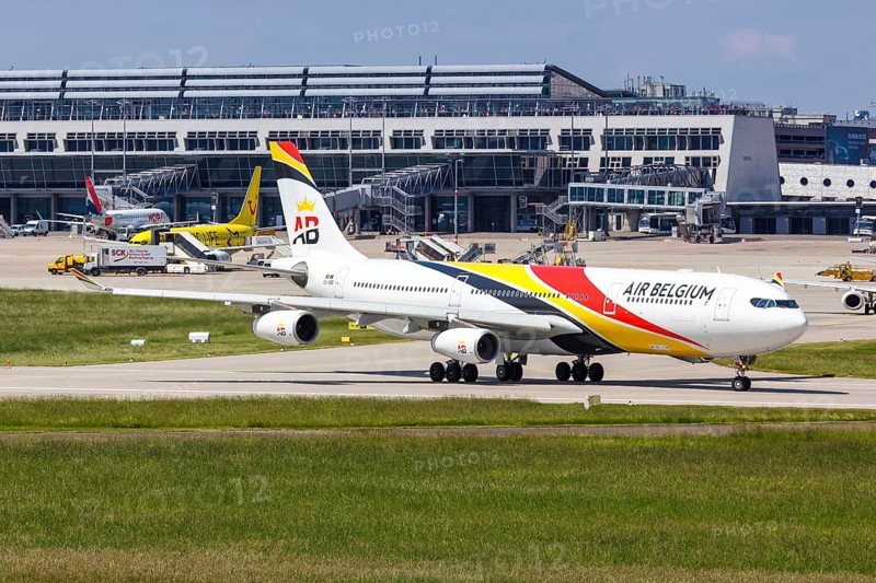 An Air Belgium Airbus A340-300 with registration number OO-ABB at Stuttgart Airport