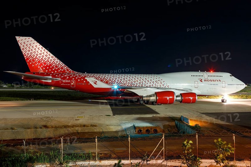 A Boeing 747-400 of Rossiya with the registration EI-XLG at Rhodes Airport