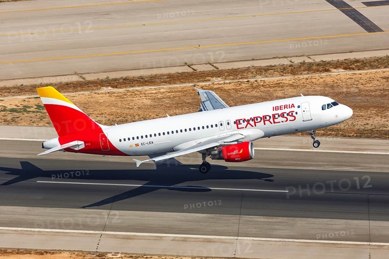 An Iberia Express Airbus A320 with the registration EC-LEA takes off from Palma de Majorca Airport