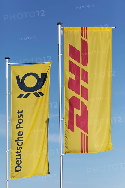 Flags with logos DHL and Deutsche Post