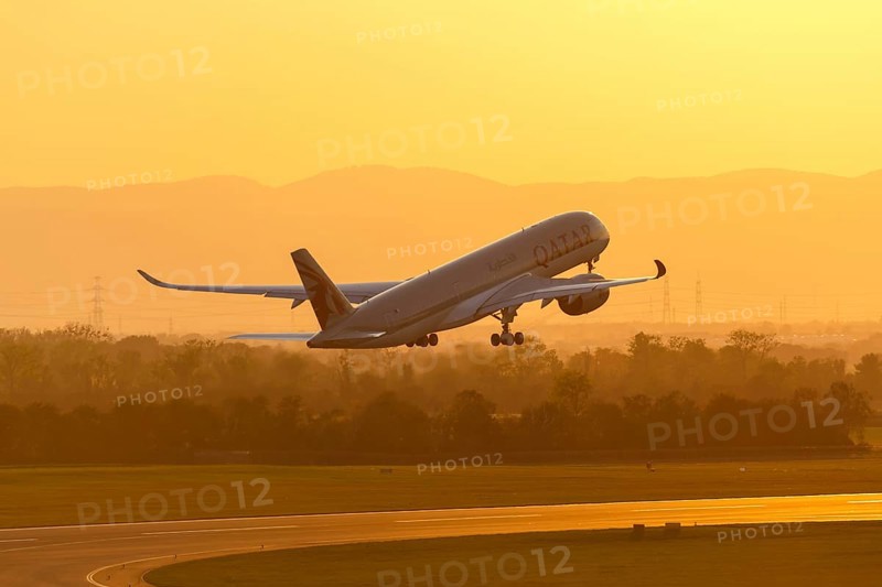 An Airbus A350-900 aircraft of Qatar Airways with registration A7-ALH takes off from Vienna Airport