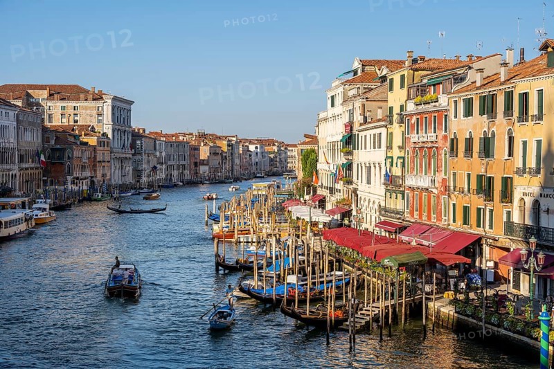 Gondolas on the Grand Canal at the Rialto Bridge