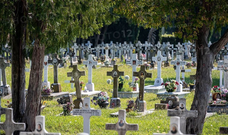 Graves with crosses and floral decorations