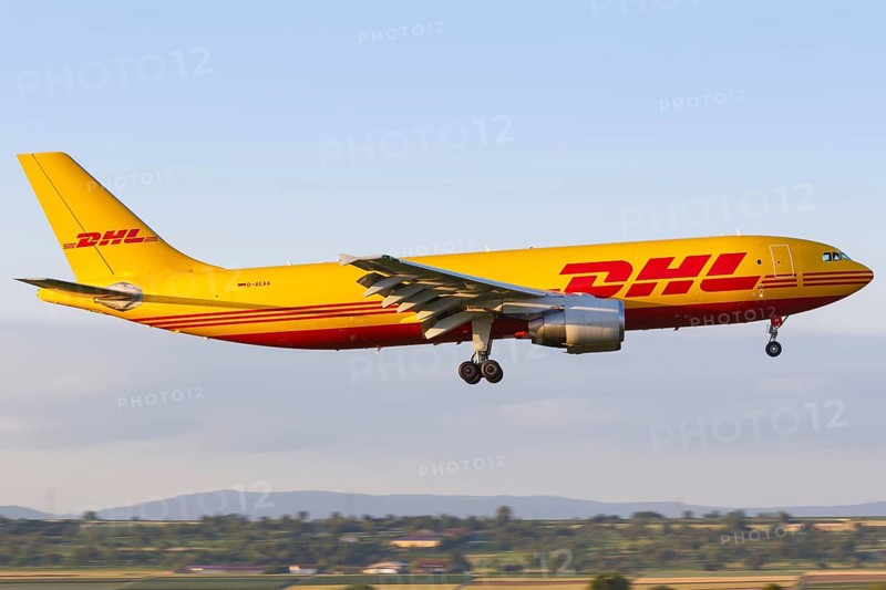 An Airbus A300-600F cargo aircraft of DHL with the registration D-AEAA lands at Stuttgart Airport