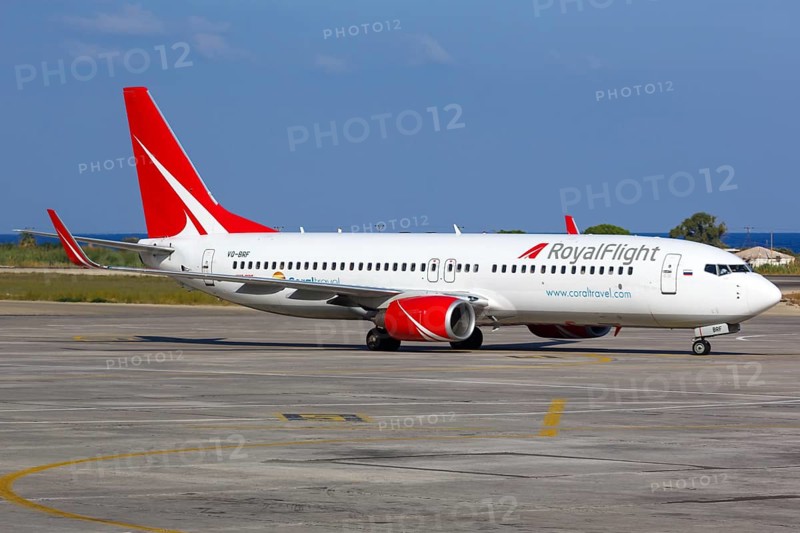 A RoyalFlight Boeing 737-800 with registration VQ-BRF at Rhodes Airport