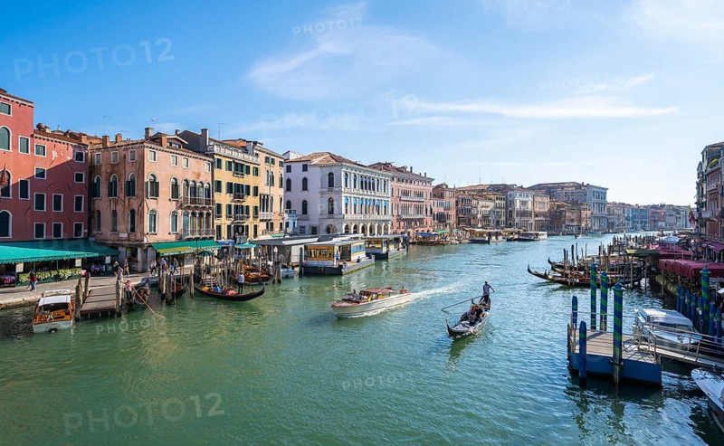Gondolas on the Grand Canal at the Rialto Bridge