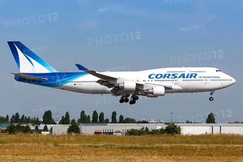 A Corsair International Boeing 747-400 with the registration F-GTUI lands at Paris Orly Airport