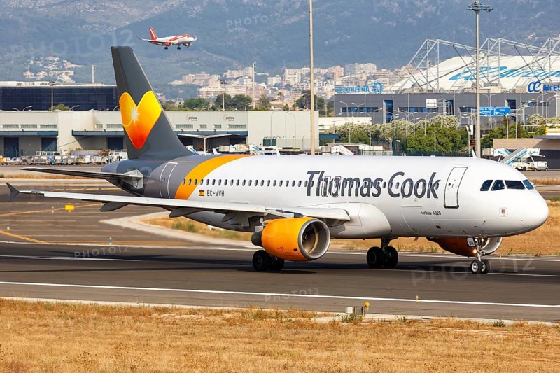 A Thomas Cook Airbus A320 with the registration EC-MVH at the airport in Palma de Majorca