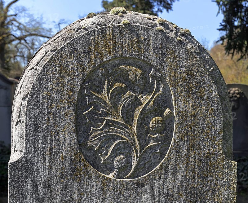 Relief of stillized flowers on a Jewish gravestone