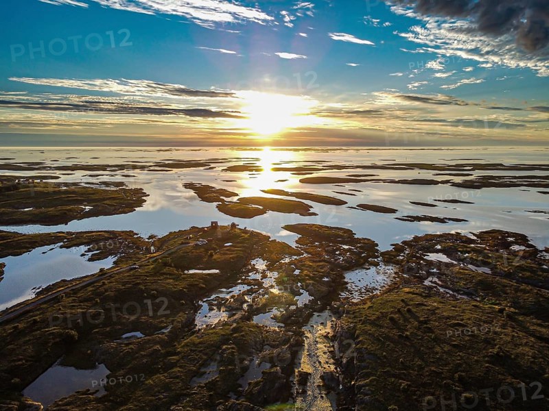 Aerial of the rugged coastline of the Unesco world heritage site at sunset