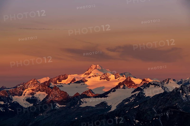Sunrise over summit of Oetztaler Wildspitze