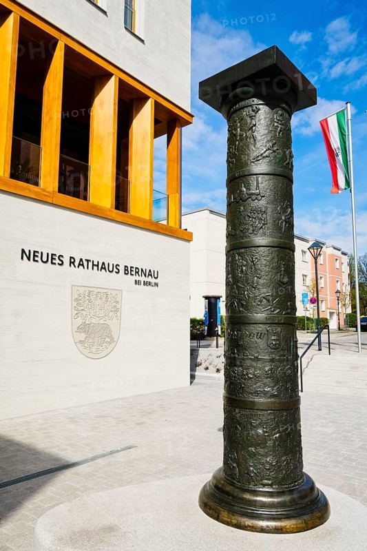 City column in front of New City Hall Bernau