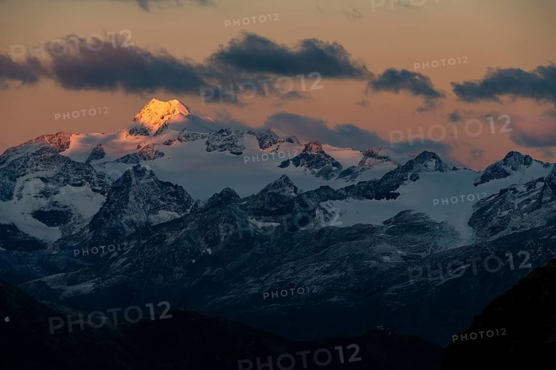 Sunrise over summit of Oetztaler Wildspitze