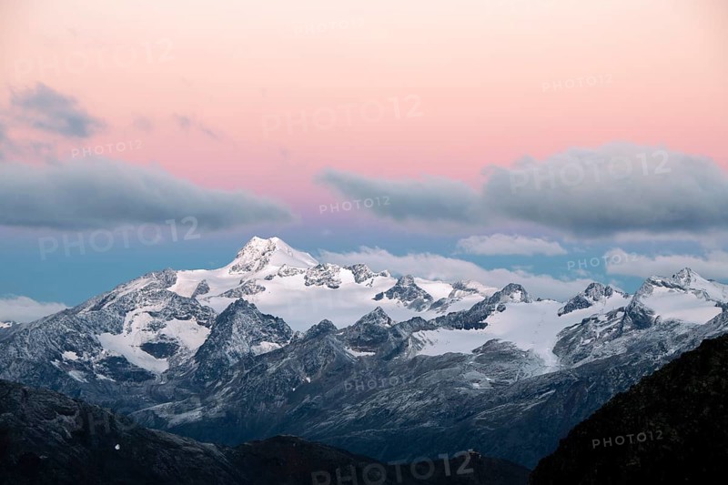 Sunrise over summit of Oetztaler Wildspitze