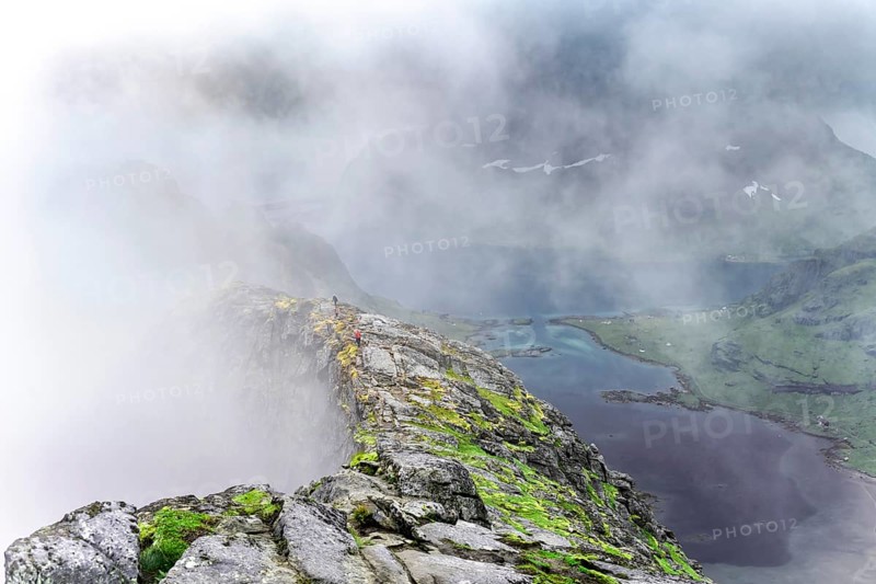 Fjords and mountains in the fog