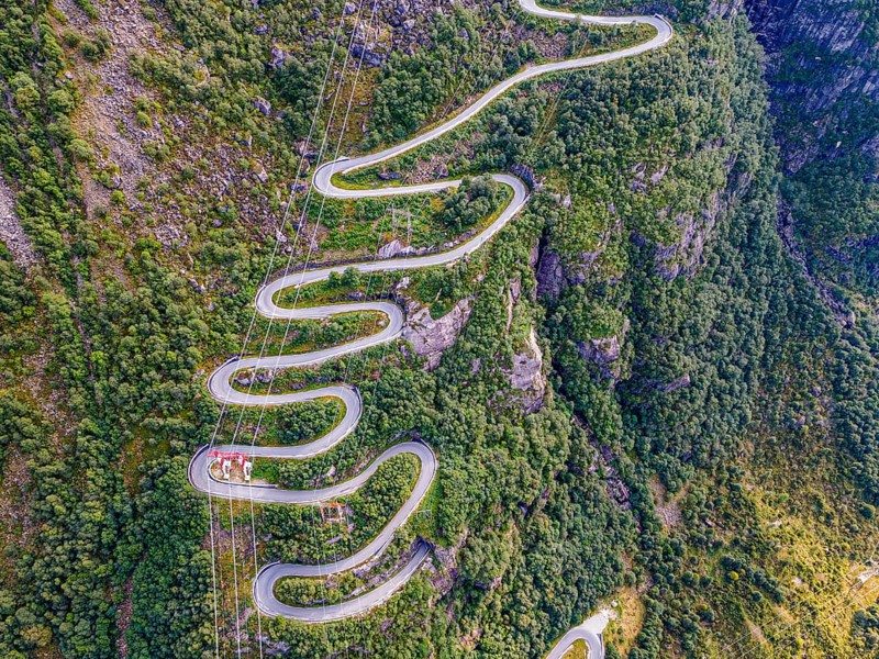 Zigzag road leading down to Lysebodn