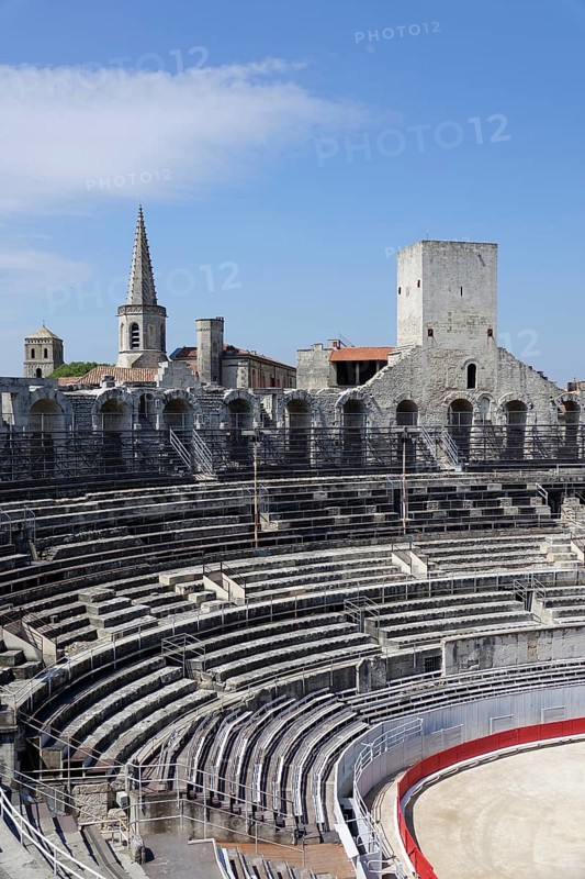 Roman arena amphitheatre with preserved medieval tower