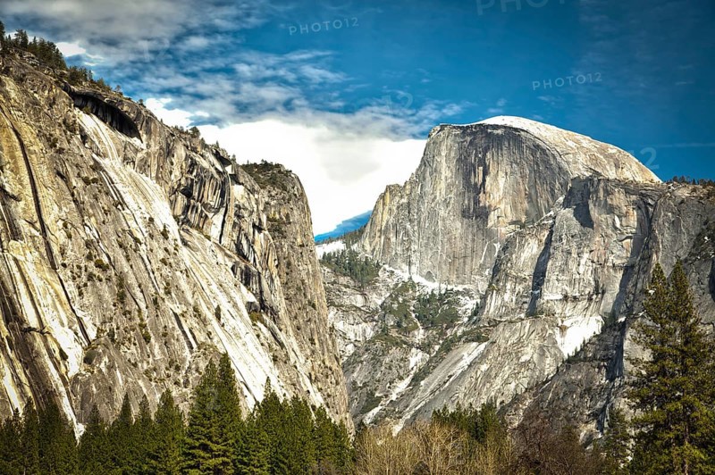 Dramatic view of half dome at yosemite on a spring day
