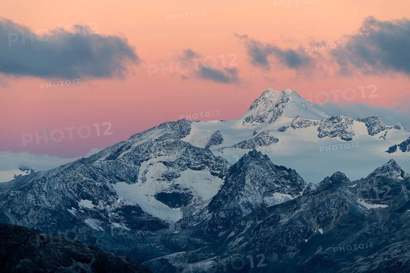 Sunrise over summit of Oetztaler Wildspitze