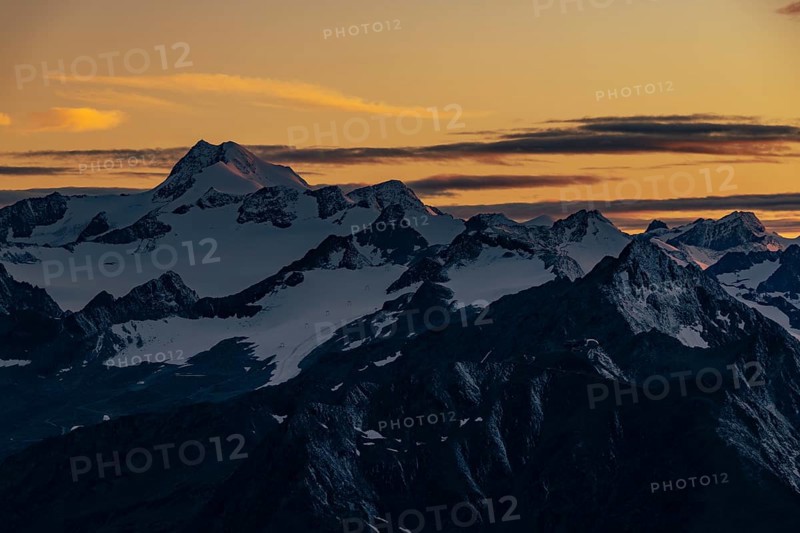 Sunset over summit of Oetztaler Wildspitze