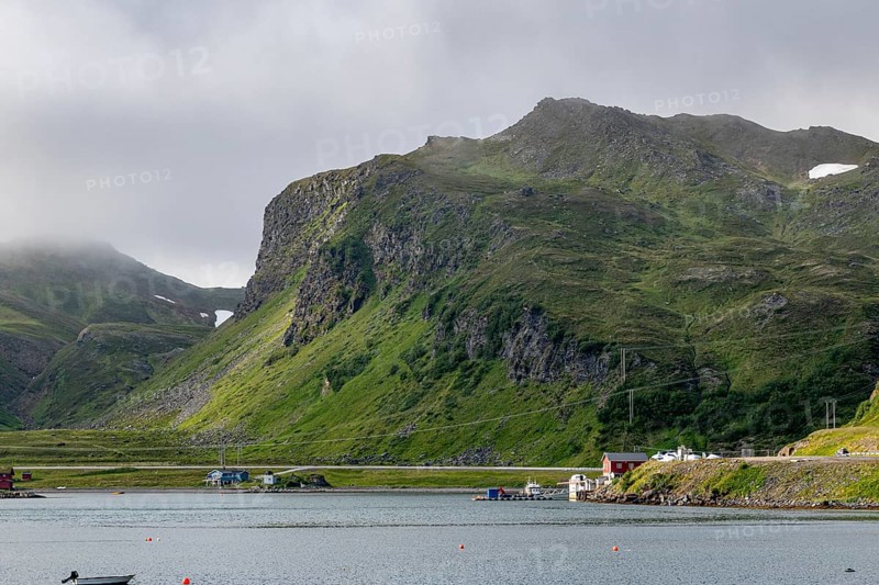 Remote little bay and settlement along the road to the Nordkapp