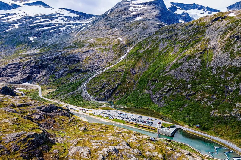 Trollstigen mountain road from the air