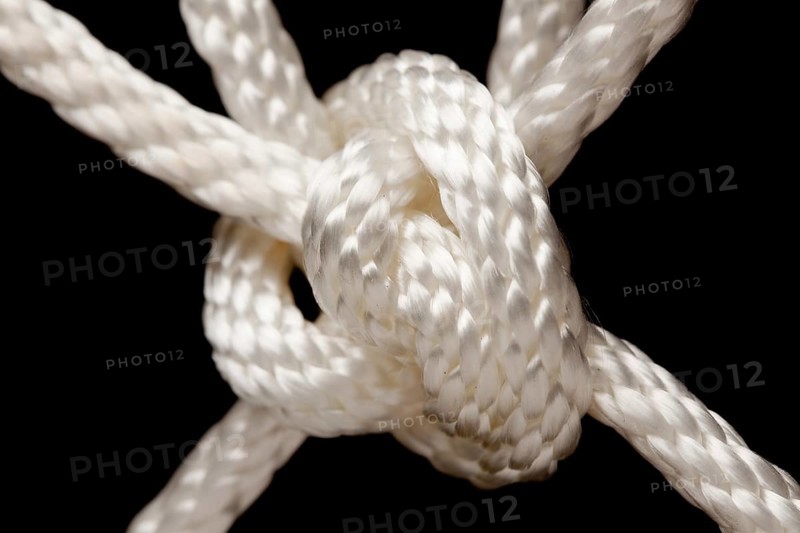 Nylon rope knot on a black background