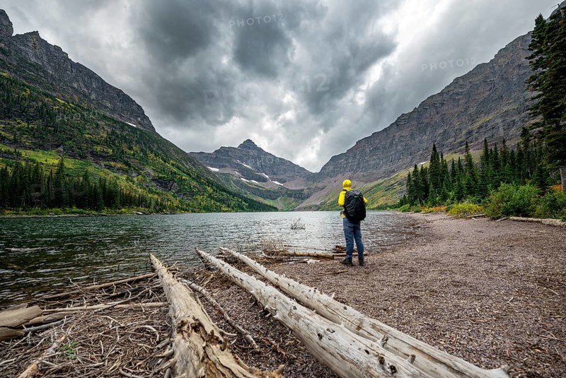 Hikers at Upper Two Medicine Lake