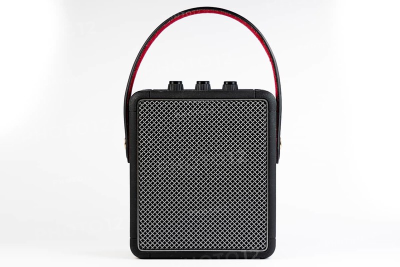 Black modern bluetooth loudspeaker isolated on white background