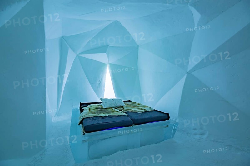 Room artfully decorated from ice