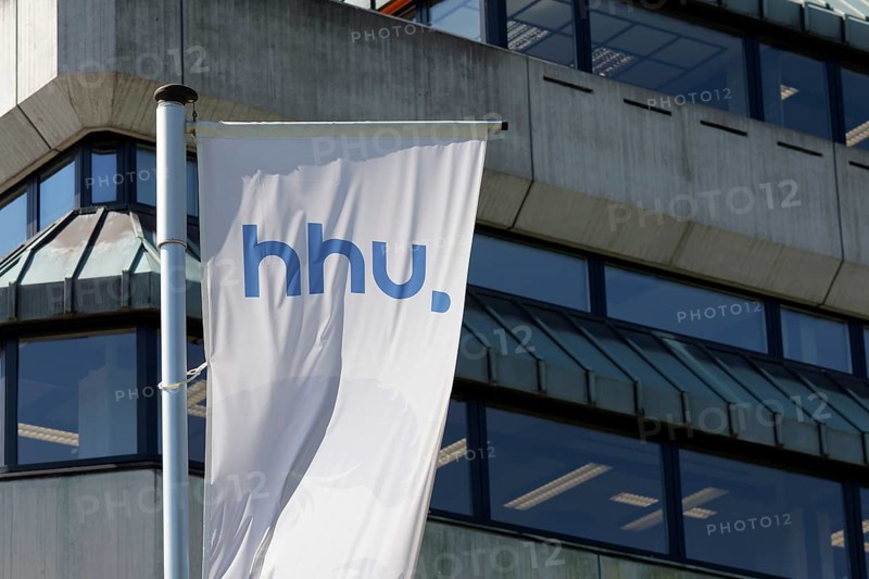Flag with logo of the Heinrich Heine University Duesseldorf